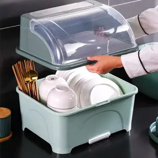 碗筷收納盒廚房塑料碗柜帶蓋放碗箱瀝水碗架碗筷收納盒碗碟餐具籠家用置物架
