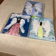 Three hand painted handmade angel pictures New Hand Painted