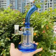7" Blue Glass Bong Pyrex Water Pipe Bubbler Hookah W/ 14mm Tobacco Bowl