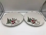 Eli + Ana Ceramic 10in Christmas Skiing Santa Dinner Plate Set for 2 CC02B12026