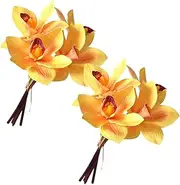 PRETYZOOM 2pcs Faux Orchid Artificial Flowers Bouquet Simulation Flower Decors Artificial Flowers with Stems Artificial Bouquet Faux Bouquet of Lifelike Orchid Plant 3D Silk Flower Cymbidium