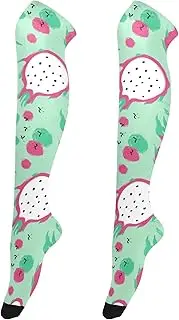[Caihoyu] Over Knee Tights Socks for Women Casual Extra Long Soccer Socks Novelty Over Knee High Socks for Dates Dragon Fruit Pattern, Dragon Fruit Pattern