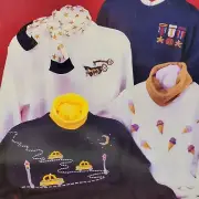 Sue Hillis Shimmering Stitches Ice Cream Taxi Sweater Duplicate Cross Stitch Vtg