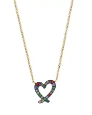 Bloomingdale's Fine Collection Rainbow Sapphire & Tsavorite Heart Pendant Necklace in 14K Yellow Gold, 16