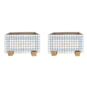 2x Urban Brix Rectangular 26cm Concrete Planter Plant Pot Home Decor White/Blue