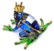 Tiny 3" Wide Blue Green Prince Frog Figurine - Miniature Hand Blown Glass Col...
