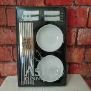 Global Decor Asian 16 Piece Dinner Set Chopsticks Bowls & Chopstick Rests