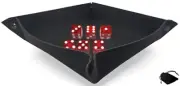 (6) 16mm Transparent Red Dice w/Pouch + Black Rolling Tray Felt Foldable Mat New