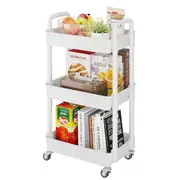 3-Tier Utility Rolling Plastic Storage Cart Trolley with Lockable Wheels,Multifunctional Storage Shelves for Kitchen Living Room Office