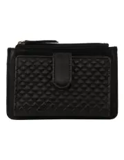 [PIERRE CARDIN] Diamond Pattern Emboss Leather Zip Wallet in Black
