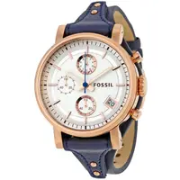 在飛比找蝦皮購物優惠-FOSSIL ES3838 手錶 38mm 藍皮帶 玫瑰金 