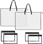 6 Pcs Clear Art Portfolio Bag, 3 Size Poster Storage Bag Waterproof Art Portfolio Container Portable Artwork Folder Clear Zipper Pouches for Keepsake Scrapbook