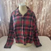 American Eagle Plaid Button Up Crop Top Size XL Christmas Colors