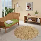 GRUHUM Handwoven Jute Area Rug 4 feet Round Natural Fiber Boho Soft Braided R...