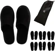 MODLUX Spa Slippers Travel Bags White Fluffy Closed Toe Spa Slippers by Two Sizes To Fit Most Men and Women, Comfortable and Non-Slip - Perfect For Home, Hotel or Commercial Use 6 Pack Large Black