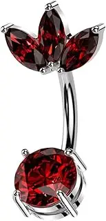 [Pierced Owl] 14GA 316L Stainless Steel CZ Crystal Marquise Fan Top Belly Button Ring