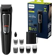 Philips Multigroom Series 3000 8-in-1 Face And Hair Cordless Trimmer With 8 Tools, Rinseable Attachments And Up to 60min RunTime, Black, MG3730/15