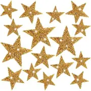 24pcs Star Iron on Patches Gold Glitter Star Patches Sticky Five Pointed Star...