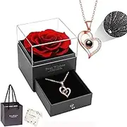 SHGarden Gifts for Women Preserved Real Rose Gift Box with 100 Languages I Love You Necklace Forever Fresh Flower Rose Eternal Rose Box for Her Valentine's Mother's Day Birthday SH0055 (Type B)