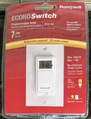 Honeywell Econo Switch, Programmable Timer RPLS730B, 7 Day-Max 2400, Single Pole