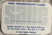 VINTAGE 1969 membership card SANE Nat Committee for SANE Nuclear Policy MINT