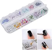 MUSISALY Color Nail Glitter Rhinestones Mixed Nail Art Decorations with Clear Container and DIY Craft Projects
