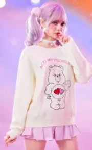 Care Bears NOT MY PROBLEM Bear Embroider Drop Shoulder Sweater, Soft Cozy Kawaii