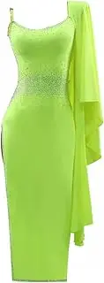 [JRUIA] Women's Latin Dance Competition Length Skirt Ballroom Costume with Rhinestone Side Split Dance Dresses for Samba