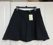 Leifs Dottir Black Crepe pleated Skirt With Pockets size 10 NWT