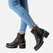 Panama Jack Premium Black Leather Warm Twin Zip Boots