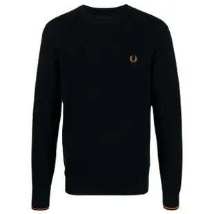 【FRED PERRY】男款 品牌刺繡LOGO 華夫格縫圓領精梳棉針織衫-深藍色(M號、L號、XL號)