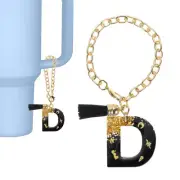 Letter Charm for Stanley Tumbler Initial Keychain with Tassel Letter D Black