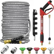 Pressure Washer Gun and Hose Kit, 100 FT 4800PSI Power Washer Hose and Wand, 3/8" Swivel Quick Connector & M22-14mm Fitting Replacement