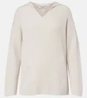 ['S Max Mara] 'S Max Mara Falcone ribbed-knit wool hoodie UK 14 white