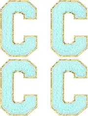 sourcing map Chenille Letter Patches 2.2" Self Adhesive Alphabet C Stick on Embroidered Patch Sew on Letter Stickers Applique for Repairing Clothing Jeans Shoes Hats DIY(Blue, Pack of 4)