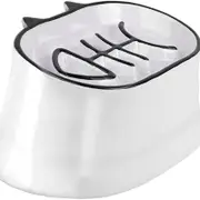 Slow Feeder Cat Bowl, 16cm Elevated Cat Food Bowl Tilted Design, Dog Slow Feeder Bowl with no Black Chin, Slow Feeder, White