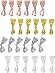 [Eigell] 24 Pieces Filigree Pendant Clasps Pinch Clips Bails Dangle Charm Connectors DIY Necklace Bracelet Jewelry Findings - Gold///