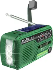 De13 Cranked Solar Fm Am Sw Receiver With Flashlight /sos Alarm / Rechargeable Cell Phone For Emergency And Outdoor Use GREEN