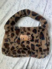 Hello Kitty Leopard Print Fuzzy Shoulder Bag Plush Purse Y2K Kawaii Style