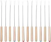 TOPPERFUN 12Pcs Stainless Steel Fondue Forks, 9.43in Cheese Fondue Forks with Heat Insulated Wooden Handle for Cheese Chocolate Chocolate