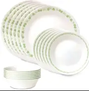 Corelle 18 piece Green Blossoms Vitrelle Glass Dinnerware Set Service for 6
