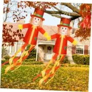 2 Pcs Fall Thanksgiving Scarecrows Windsocks Decoration 40'' Vintage WindSocks