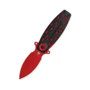 QSP Beetle Folding Knife Black G10/Red Handle 14C28N Plain Red Blade QS162-D