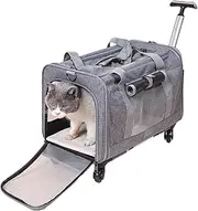 Travel Bag for Dogs - Rolling Pet Carrier Telescopic Handle Soft Crate | Airline Approved Carrier with Strap for Small Dogs and Cats, Lightweight Travel Bag for