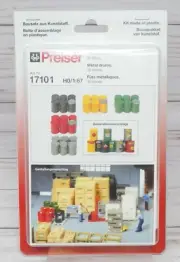 Preiser 17101, Metal Drums, 30 Pieces, Assorted Colors with Decals, HO Scale