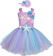 Tulle Dress for Girls | Mermaid Tulle Tutu Dress | Princess Dress with Flower Hairpin for Girls Generic