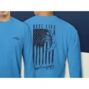 Reel Life UV Shirt Mens Large Blue Long Sleeve UPF 50+ Fishing Jax Beach Size M