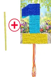 Number One uno 1 Pinata birthday boy kids Piñata Pull string Hit OPTION STICK