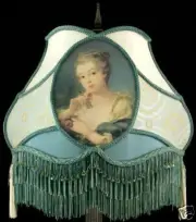 OVAL shaped shade (not round)VICTORIAN LAMPSHADE BLUE VICTORIAN LADY SILK ROCOCO