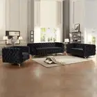 Jacques 3+2+1 Seater Black in Premium Velvet Fabric Gorgeous Button Tufted Sofa